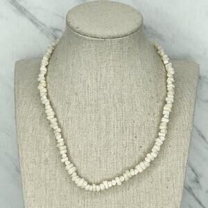Off White Shell Beaded Screw Clasp Necklace